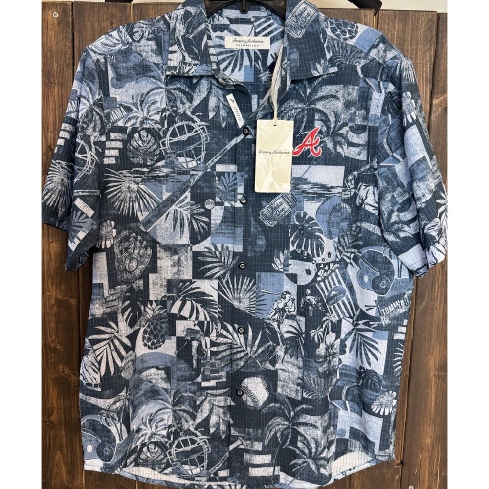 Tommy Bahama M Atlanta Braves Baseball Medley Bahama Coast camp Shirt NEW $148